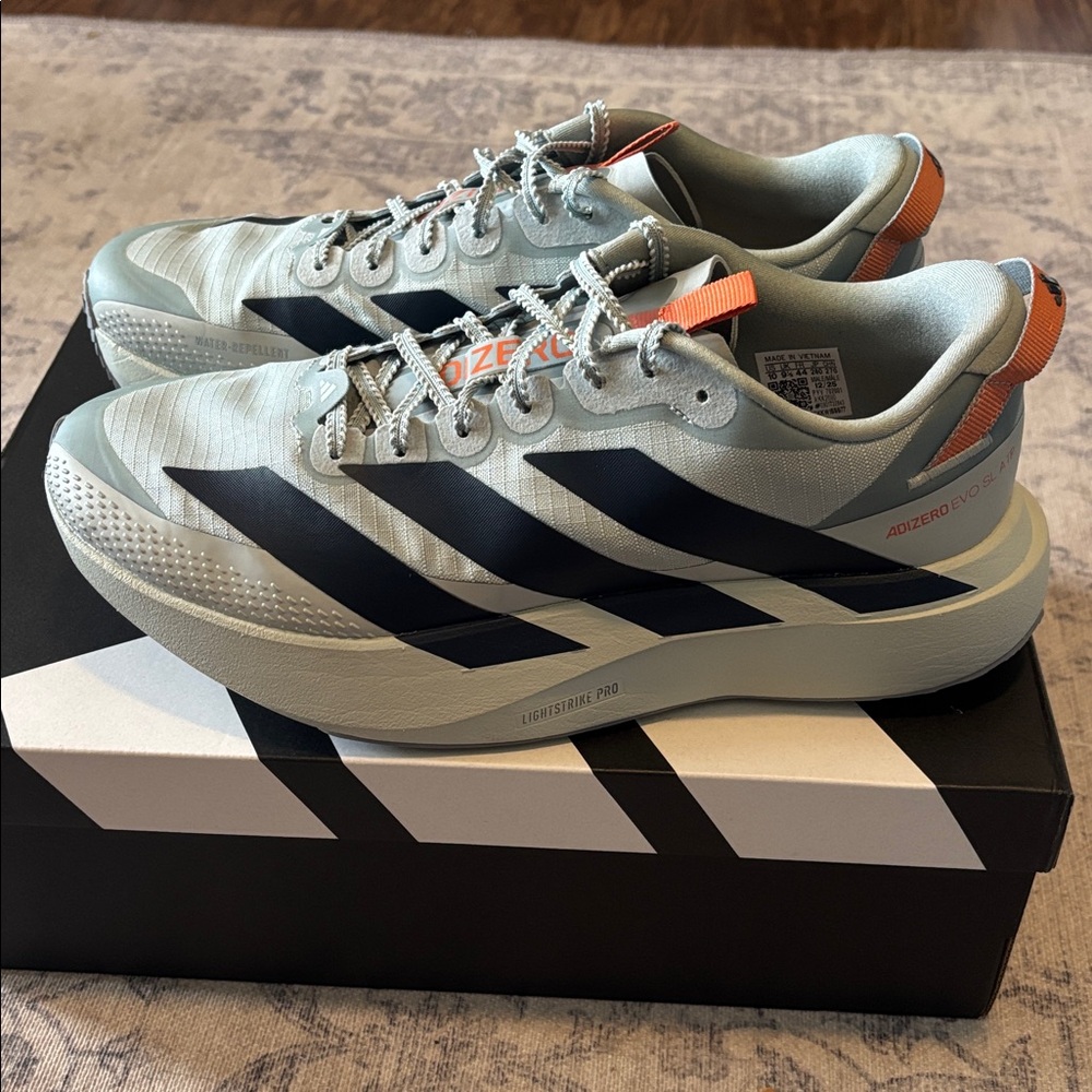 adidas Men’s adizero Evo SL ATR Running Shoes - size 10 - green/black/orange